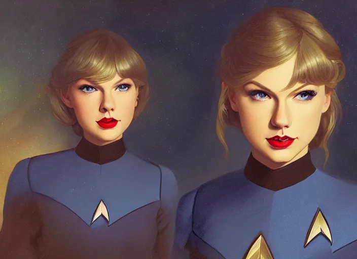 Prompt: a disney film still of taylor swift as a star trek officer, finely detailed features, closeup of the face, perfect art, dusk, blue hour, gapmoe yandere grimdark, trending on pixiv fanbox, painted by greg rutkowski, makoto shinkai, takashi takeuchi, alphonse mucha, akihiko yoshida