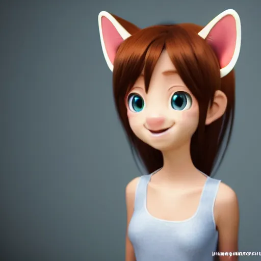 Prompt: new pixar character as an anime girl wearing cat ears, catgirl, highly detailed, extremely high quality, hd, 4 k, 8 k, professional photographer, 4 0 mp, lifelike, top - rated, award winning, cinematic, realistic, detailed lighting, detailed shadows, sharp, no blur, edited, corrected, trending