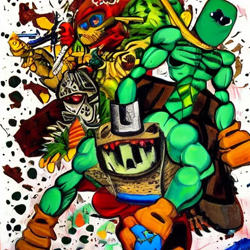 Image similar to a painting kevin eastman did when he was deeply schizophrenic