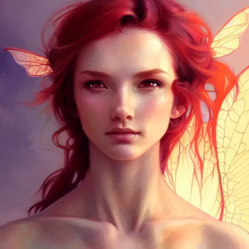 Prompt: beautiful natural fairy small winged redhead martial artist karate fey muscular body, vivid colors, intricate, elegant, highly detailed, digital painting, artstation, concept art, smooth, sharp focus, illustration, art by artgerm and greg rutkowski and alphonse mucha and loish and wlop