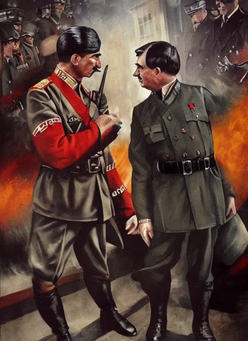 Image similar to poster called joseph stalin vs adolf hitler, 8 k, hd, art by craig mullins