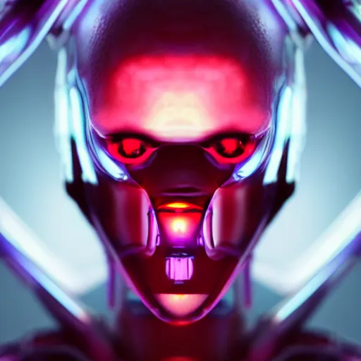 Image similar to cyberpunk insect alien face portrait, detailed face, sharp focus, synthwave art, aesthetic, octane render, raw, cinematic