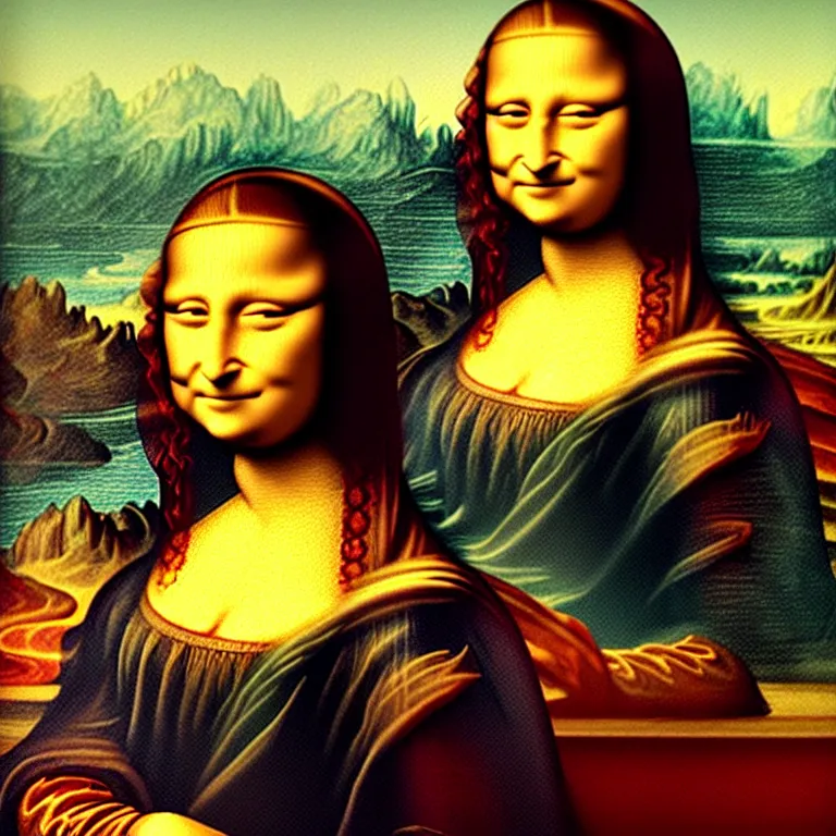 Image similar to the mona lisa in the style of ricka nd morty.