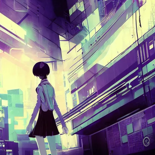 Image similar to Frequency indie album cover, luxury advertisement, indigo filter, blue and black colors. highly detailed post-cyberpunk sci-fi close-up schoolgirl in asian city in style of cytus and deemo, mysterious vibes, by Ilya Kuvshinov, by Greg Tocchini, nier:automata, set in half-life 2, beautiful with eerie vibes, very inspirational, very stylish, with gradients, surrealistic, dystopia, postapocalyptic vibes, depth of field, mist, rich cinematic atmosphere, perfect digital art, mystical journey in strange world, beautiful dramatic dark moody tones and studio lighting, shadows, bastion game, arthouse