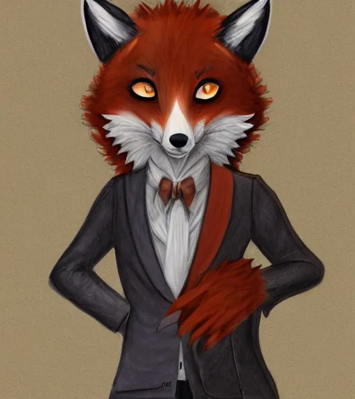 Image similar to expressive stylized master furry artist digital colored pencil painting full body portrait character study of the anthro male anthropomorphic fox fursona animal person wearing clothes by master furry artist blotch
