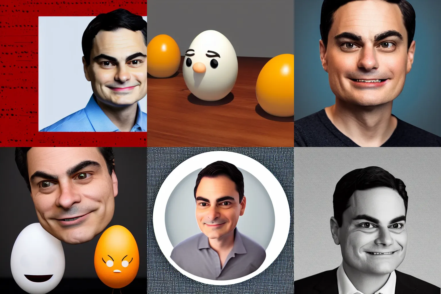 Prompt: ben shapiro's face on an egg. The egg face is raising one of its eyebrows, implying some great secret. The egg also looks very smug. 4k, rendered in octane, beeple.