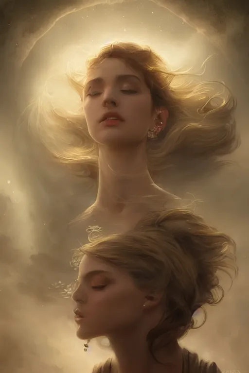 Image similar to cloudy dusty wind blowing!!!, underwater and dreaming of the void! multiple cinematic volumetric rim lights, bust portrait, dnd, fantasy, intricate, elegant, highly detailed, digital painting, artstation, concept art, smooth, sharp focus, illustration, art by artgerm and tom bagshaw and greg rutkowski and alphonse mucha