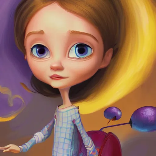 Image similar to Pixar-style character design of a young girl with big eyes and an adventurous spirit, by Ross Draws and Andrea Pozzo