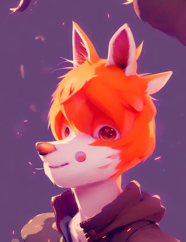 Image similar to a beautiful fullbody portrait of a cute anime boy with orange hair and pink fox ears. character design by cory loftis, fenghua zhong, ryohei hase, ismail inceoglu and ruan jia. artstation, volumetric light, detailed, photorealistic, fantasy, rendered in octane