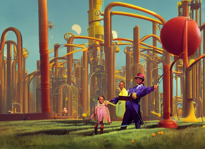 Image similar to film still of Willy Wonka's and the Chocolate Factory 1971 artwork made by Sergey Kolesov