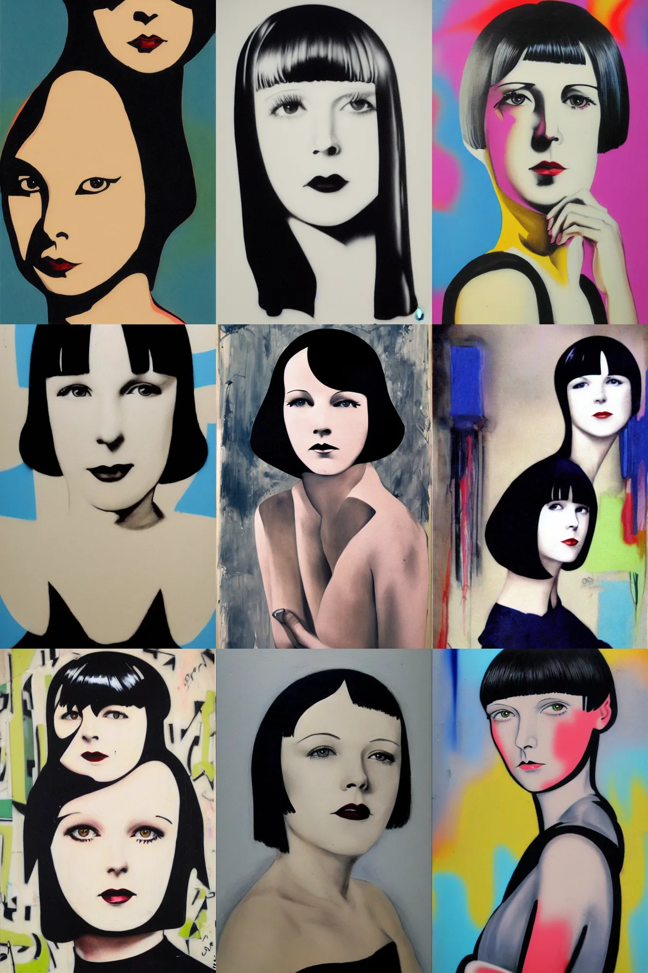 Prompt: portrait of 2 2 yeard old mary louise brooks, graffiti oby futura 2 0 0 0