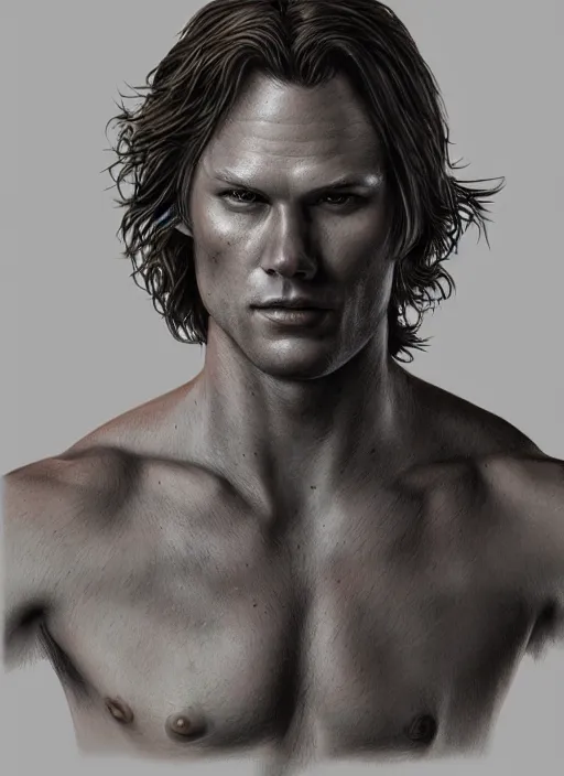 Image similar to Portrait of Sam Winchester, intricate upper body, whole body, highly detailed, digital painting, artstation, concept art, smooth, sharp focus, illustration, art by Hajime Sorayama