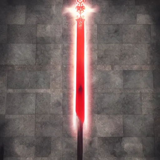 Image similar to symmetrical game - icon of giant medieval swords crossed, red powerful fantasy epic legends, game icon stylized, digital illustration radiating, a glowing aura, global illumination, ray tracing, 8 k high definition, intricate details, octane render, unreal engine, trending on arstation