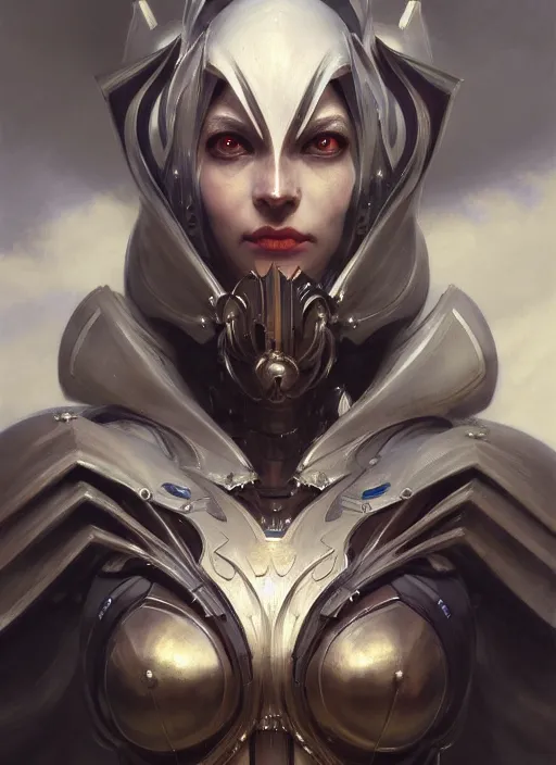 Prompt: closeup portrait shot of the witch of the mecha, intricate, elegant, highly detailed, centered, digital painting, artstation, concept art, smooth, sharp focus, warframe, illustration, anders zorn, tomasz alen kopera, peter mohrbacher, donato giancola, leyendecker, boris vallejo