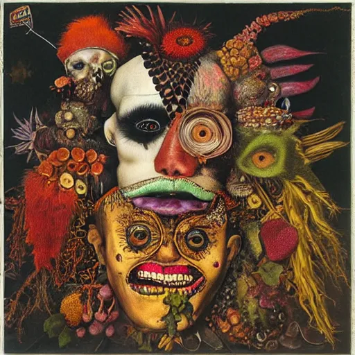 Image similar to punk album cover, psychedelic, giuseppe arcimboldo