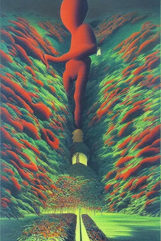 Image similar to ghibli world high contrast colourful shiny painting by zdzisław beksinski