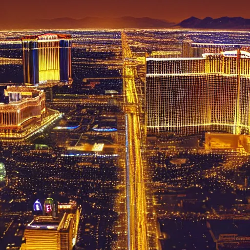 Image similar to A painting of The Las Vegas strip at night from above, style of Renaissance Art