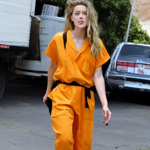 Prompt: amber heard in a prison jumpsuit in prison