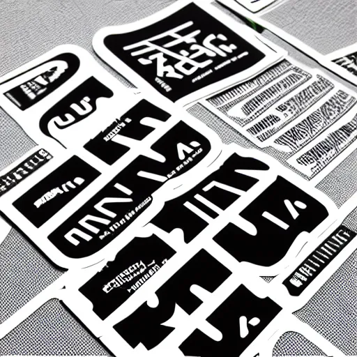 Image similar to black on white graphic design stickers in style of david rudnick, eric hu, guccimaze, acid, y 2 k, 4 k sharpening,