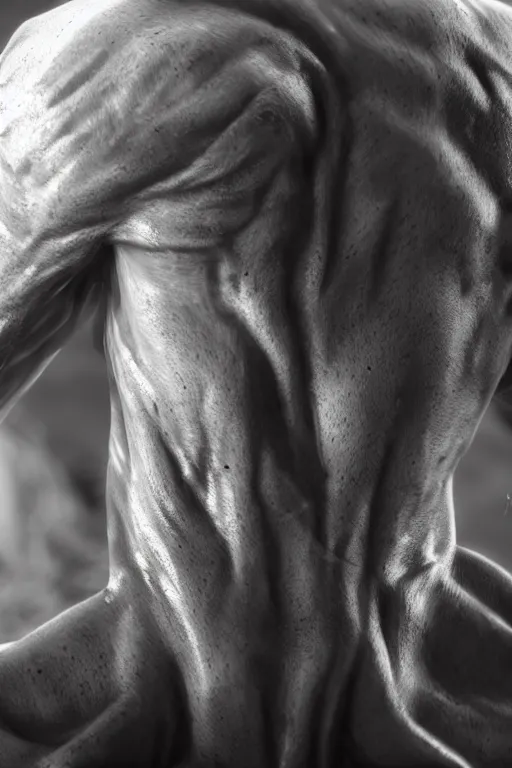 Image similar to a single muscular man wearing torn clothes, looking to the right, profile picture, hyperrealistic, concept art, octane render, unreal engine 5, trending on artstation, high quality, highly detailed, 8 k, dramatic lighting, cinematic, high coherence, anatomically correct, five fingers, digital art, seductive, black and white