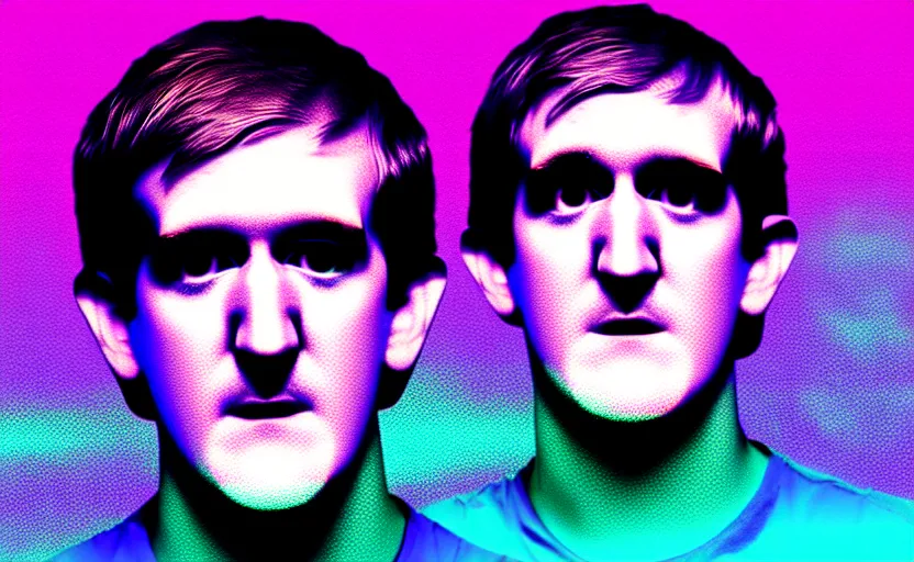 Prompt: Glitchcore Vaporwave of bo burnham, best art of 2018 #Bo_burnham_inside