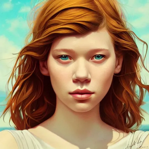 Prompt: a beautiful scenic painting of a beautiful young girl that looks like lea seydoux by artgerm and wlop and wes anderson and spike jonze