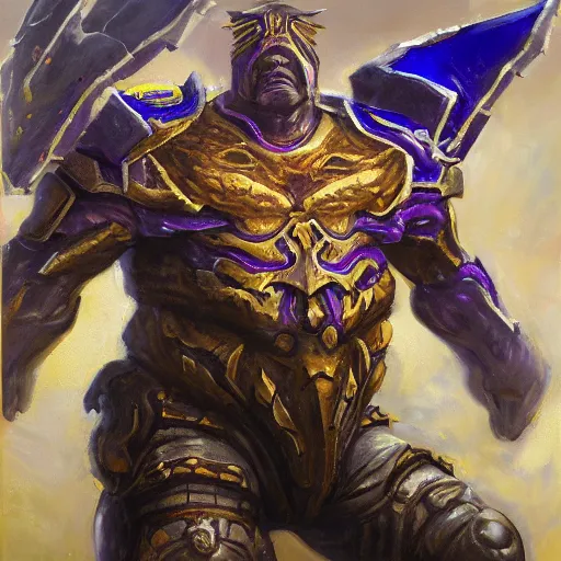 Prompt: full body portrait of a zerg overlord from star craft as the dictator of the los angeles lakers in full military garb, oil on canvas by william sidney mount, trending on artstation