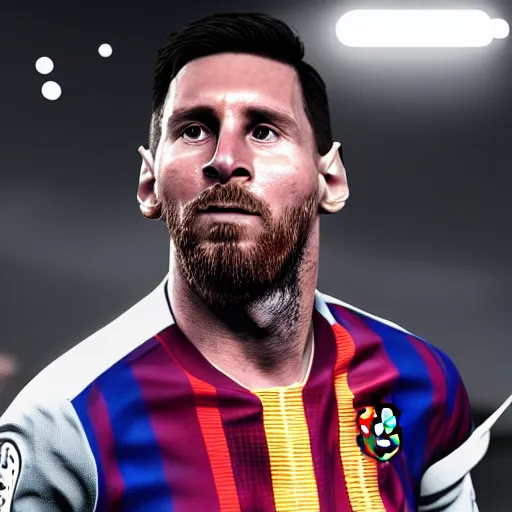 Image similar to Messi as cyborg, ultra realistic,detailed,4K,unreal engine 5,