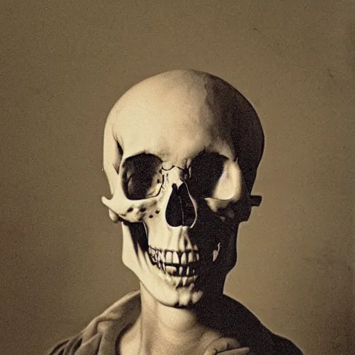 Prompt: a self portrait by an old skull