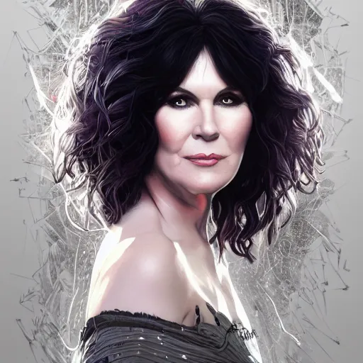 Image similar to a portrait of ann wilson of the band heart as a sorceress, urban motifs, intricate, elegant, highly detailed, digital painting, trending on artstation, concept art, smooth sharp focus, illustration, art by artgerm and greg rutkowski