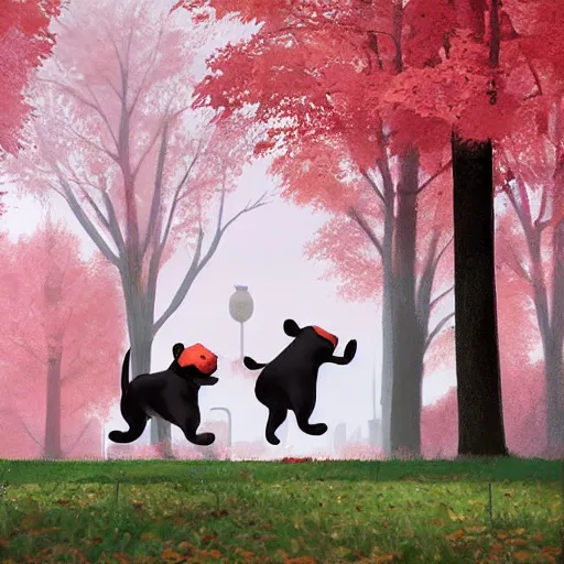 Image similar to daschunds running in a park in berlin, goro fujita