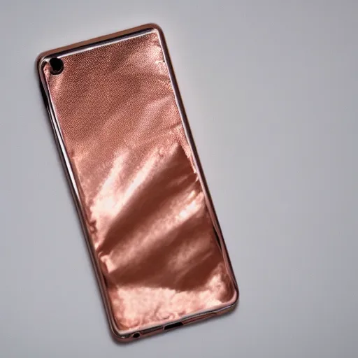 Image similar to a rose gold android phone, product picture, studio, studio light, professional, award winning photography, macro lens, 4 k