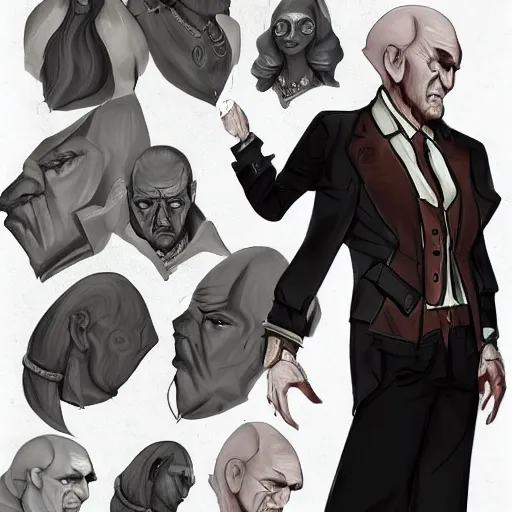 Image similar to A fantasy human character with similare vibes to a mob boss, dnd concept art