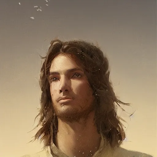 Image similar to portrait of a young shepherd with soft hair, brown hair, Greg Rutkowski