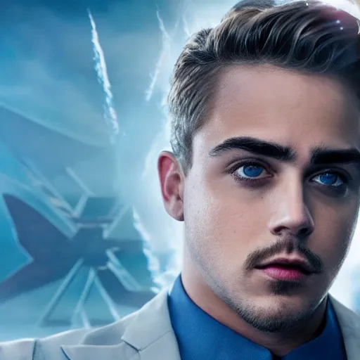 Prompt: stunning awe inspiring dacre montgomery as archangel in a x - men movie, still 8 k hdr atmospheric lighting