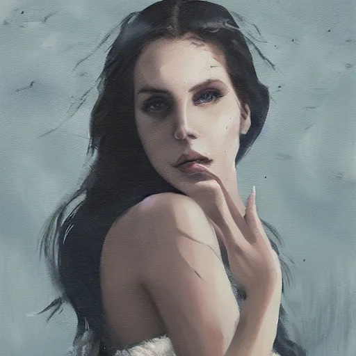 Prompt: Lana del rey in a grunge band oil painting, Tooth Wu, Greg Rutkowski, RPG portrait, dynamic lighting, anime art