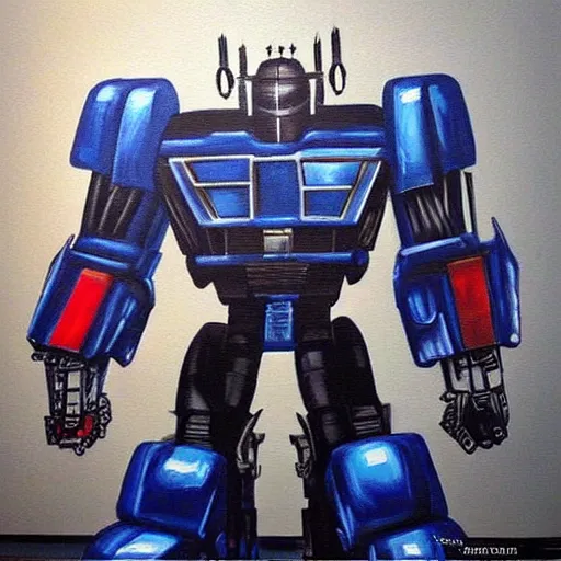 Prompt: “Optimus prime vs robocop, painting”