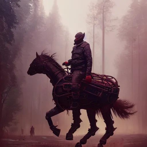 Image similar to photo of VAZ2105 virtual horse as a loading screen, intricate, dystopian, sci-fi, extremely detailed, digital painting, artstation, concept art, smooth, sharp focus, illustration, intimidating lighting, incredible art by artgerm and greg rutkowski and alphonse mucha and simon stalenhag