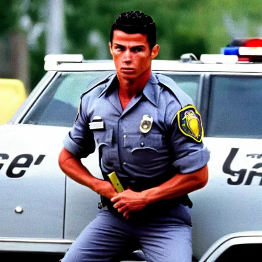 Prompt: movie still of cristiano ronaldo as a police officer in the movie Heat (1995), cinematic, dante spinotti,