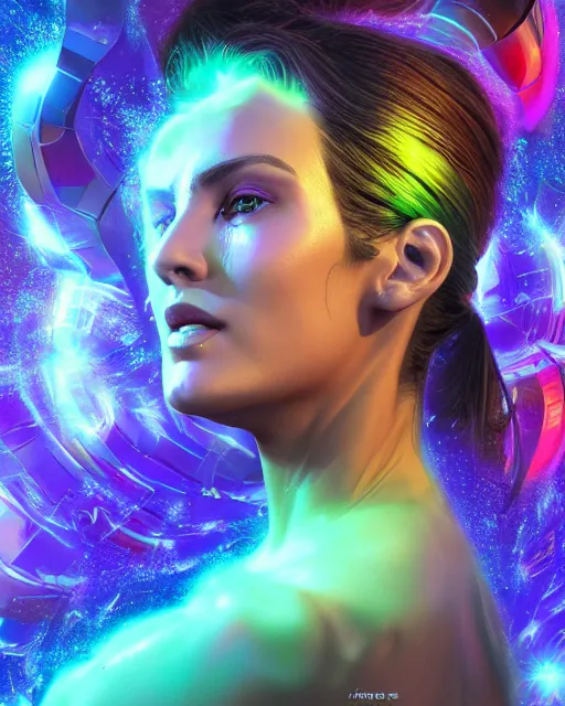 Image similar to a powerful energy psychedelic matrix woman, by alexander fedosav, hyper detailed digital matte painting, concept art, hyperrealism, 1 6 k resolution, cinema 4 d, 8 k resolution, trending on artstation, behance hd, a masterpiece, by stephan martiniere, particles, cel - shaded, power bright neon energy, by david a. hardy,