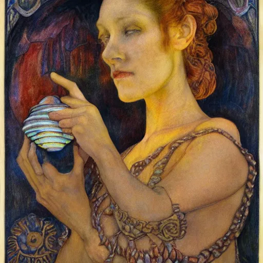 Image similar to the dawn queen with her lantern, by annie swynnerton and diego rivera and elihu vedder, symbolist, dramatic lighting, elaborate geometric ornament, art brut, smooth, sharp focus, extremely detailed, leo and diane dillon, adolf wolfli, soft pastel colors