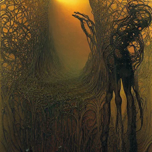 Image similar to alien landscape by zdzisław beksinski, iris van herpen, raymond swanland and alphonse mucha. highly detailed, hyper - real, beautiful