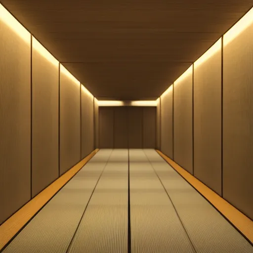 Image similar to still photo of a japanese hallway, highly detailed, photorealistic portrait, bright studio setting, studio lighting, crisp quality and light reflections, unreal engine 5 quality render