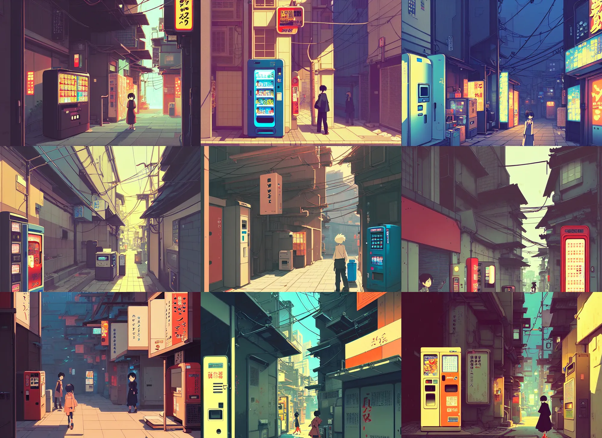 Prompt: tokyo alleyway with vending machine, by cory loftis, atey ghailan, makoto shinkai, hasui kawase, james gilleard, beautiful