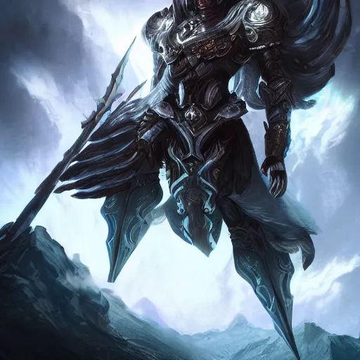 Image similar to dark fantasy concept of a celestial god, with cosmic armor on a mountain, cinematic, dynamic lighting, photorealistic, ultra detailed, trending on art station, stunning visuals, creative, hyper detailed
