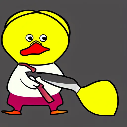 Prompt: yellow duck holding a knife, cartoon style