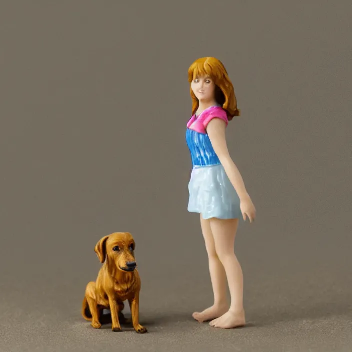 Prompt: 80mm resin detailed miniature of a Girl with a Dog, Product Introduction Photos, 4K, Full body, Simple Background