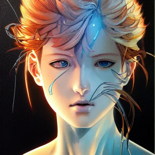 Image similar to prompt : lightning portrait soft light painted by james jean and katsuhiro otomo and erik jones, inspired by evangeleon anime, smooth face feature, intricate oil painting, high detail illustration, sharp high detail, manga and anime 1 9 9 9