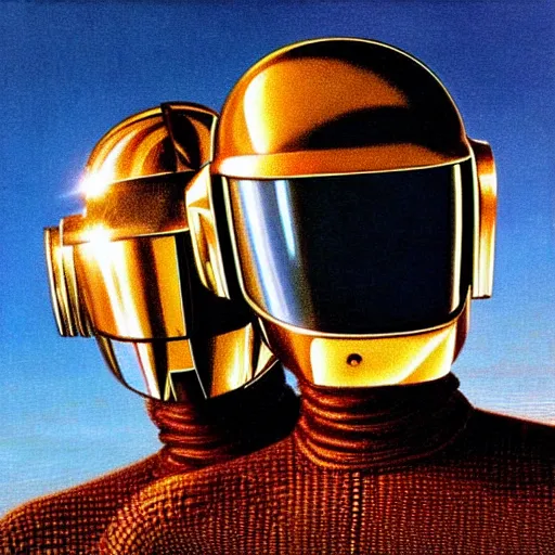 Prompt: album art beautiful portrait of daft punk, painted by zdzislaw beksinski