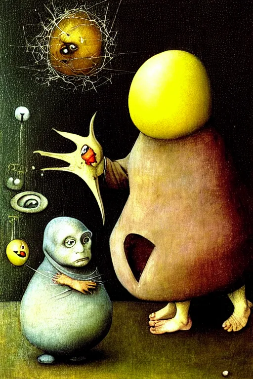 Image similar to hieronymus bosch, brian froud, painting of humpty dumpty